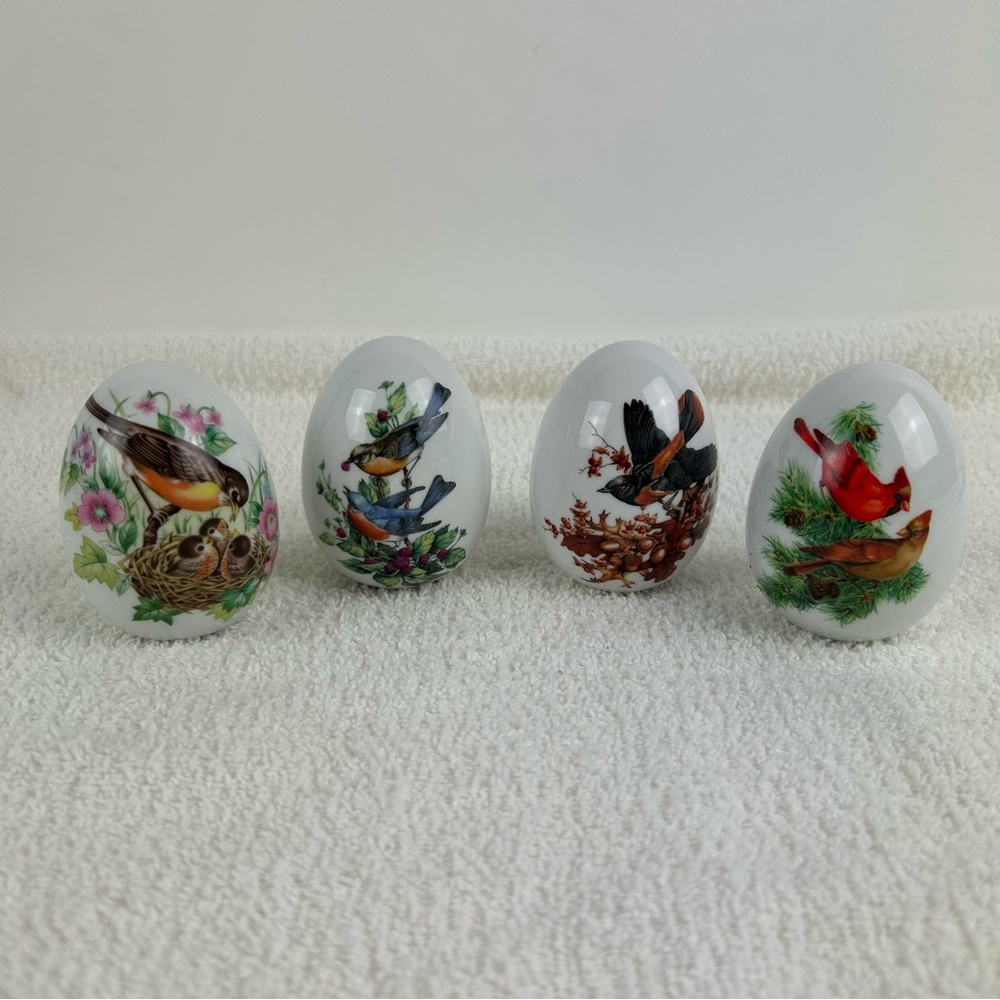 Avon VTG 1980's Four Seasons Porcelain Egg Series, Bird Design, Set of 4